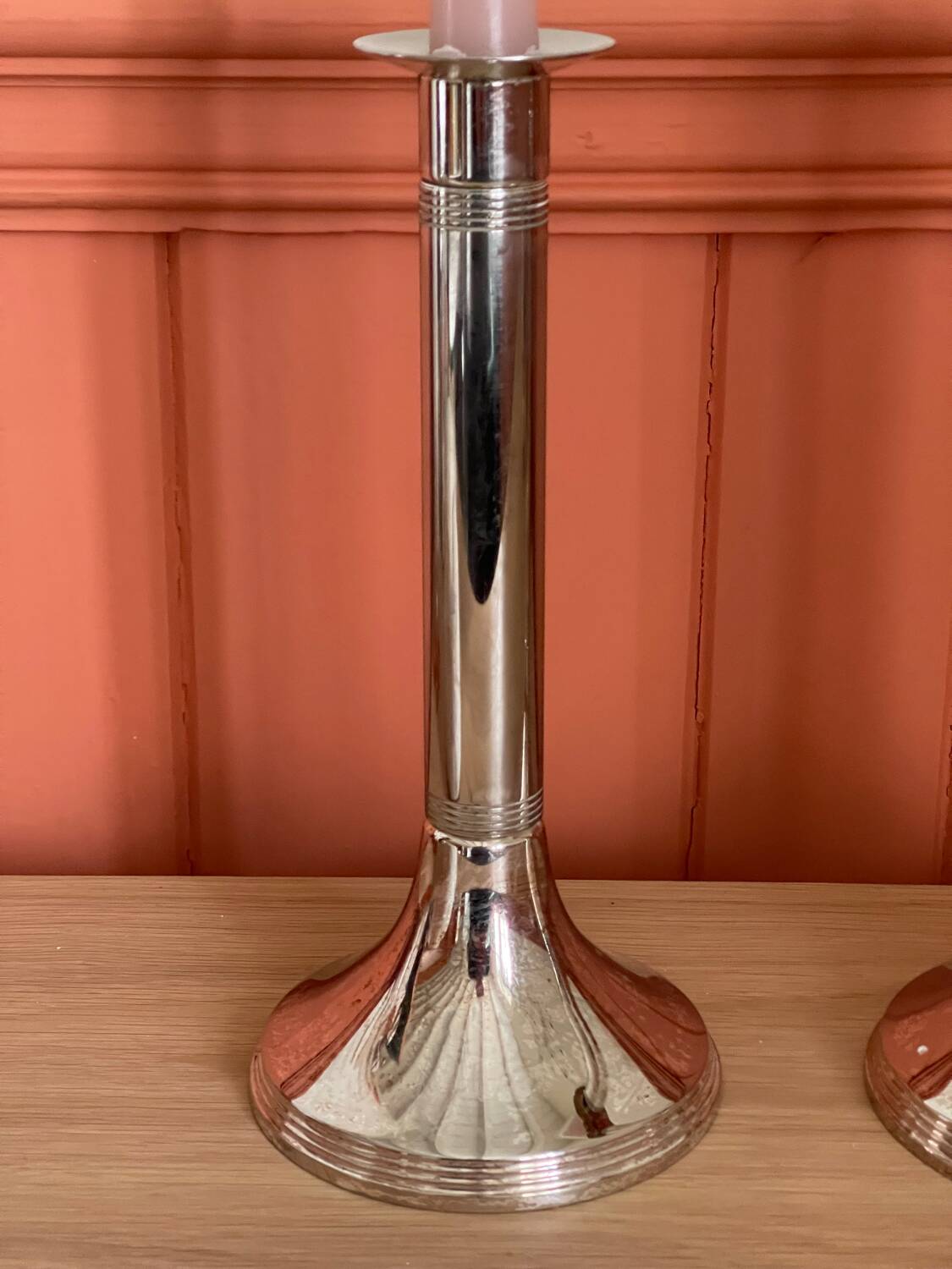 Silver metal candle holders