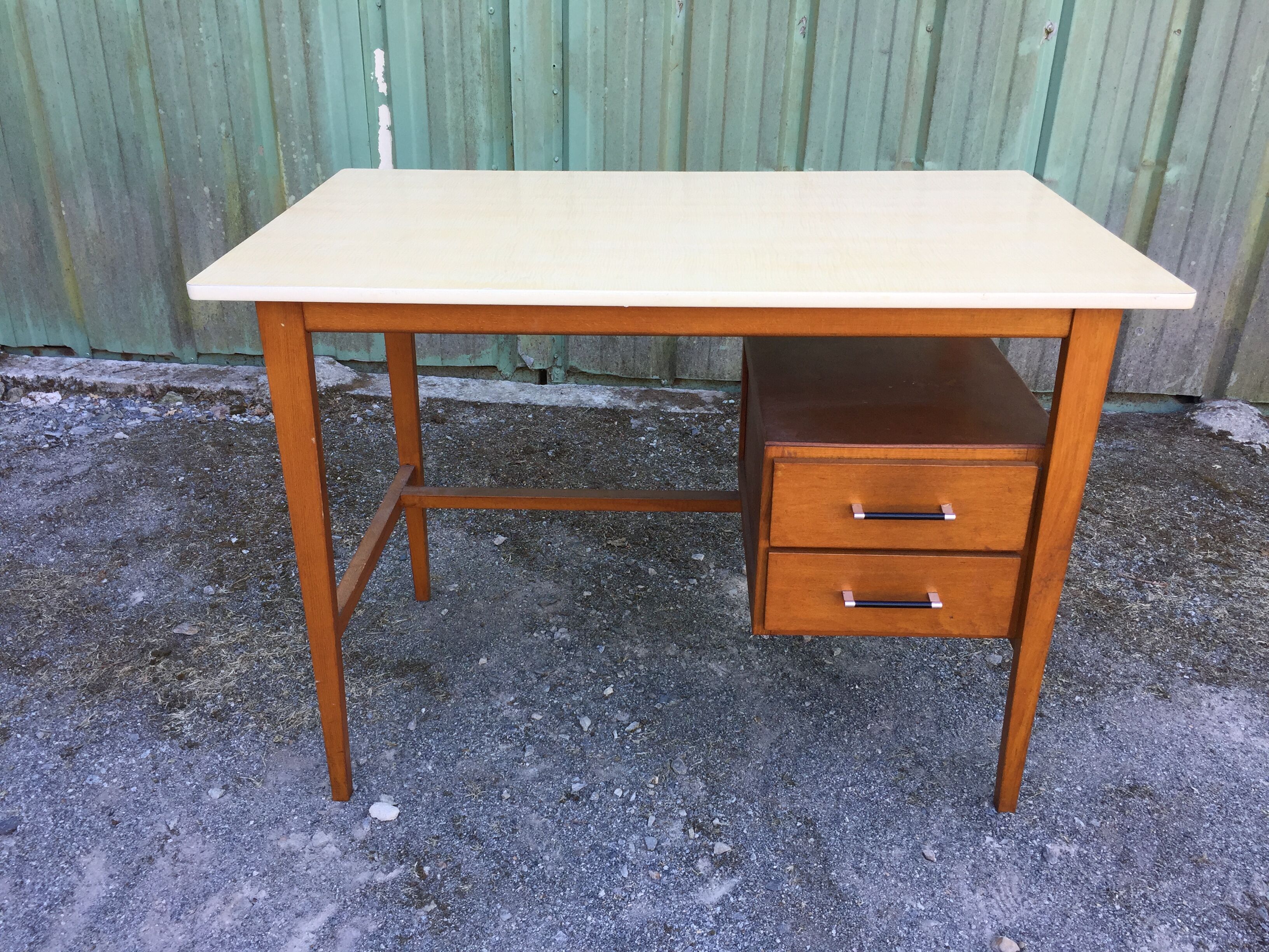 Vintage desk with 2 drawers in beech and cp with the Formica top