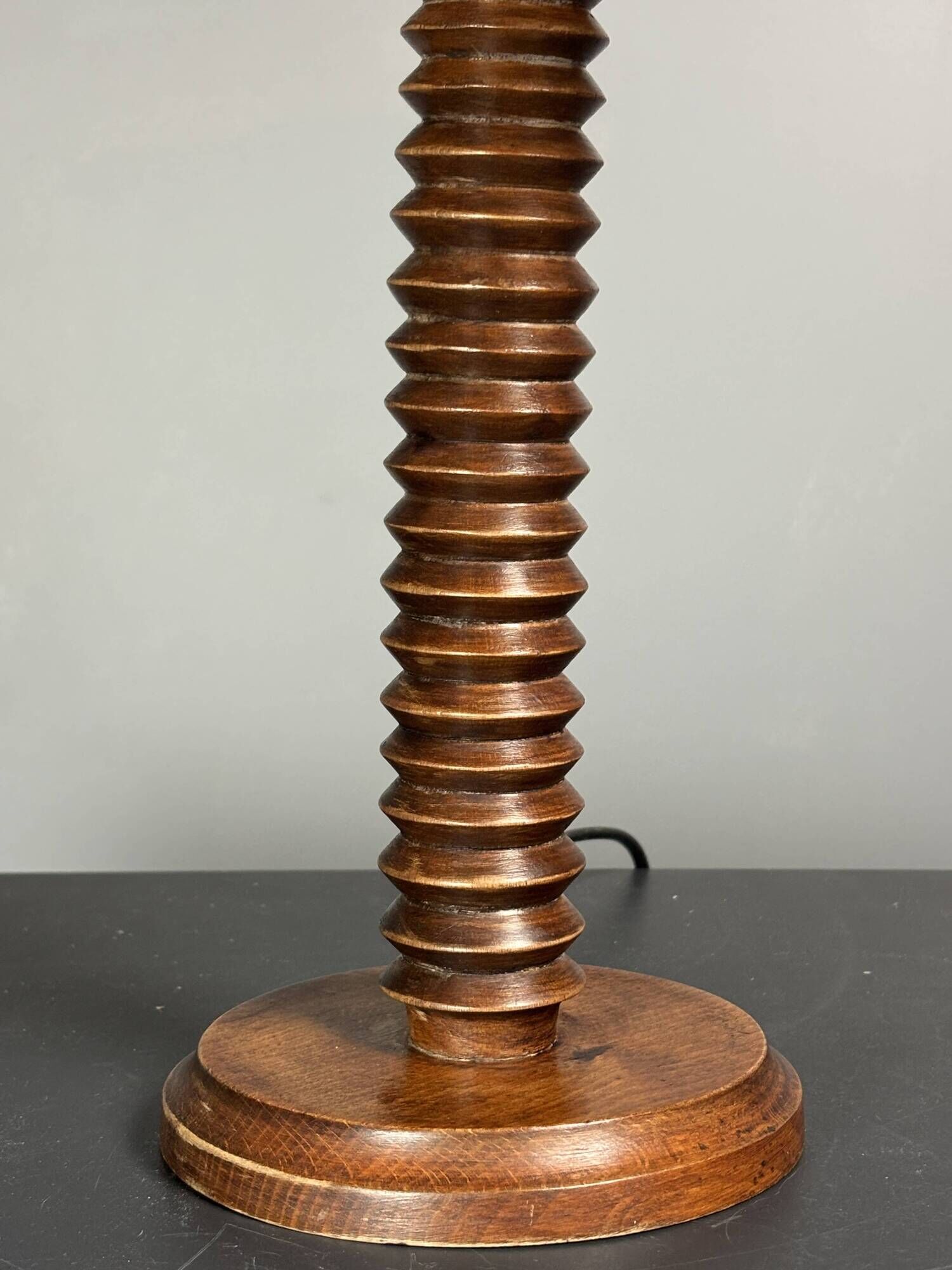 Midcentury brutalist wood turned mushroom table lamp, Charles Dudouyt style