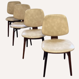 Set of 4 teak dining chairs in off white skai leather,  dutch 1950-60s