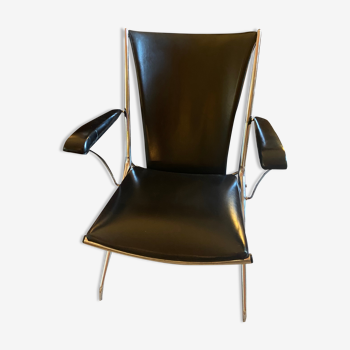 Metal armchair and black skaï