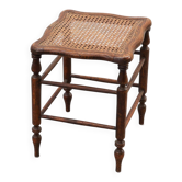 Tabouret en bois français ancien avec assise en osier, début du XIXe siècle
