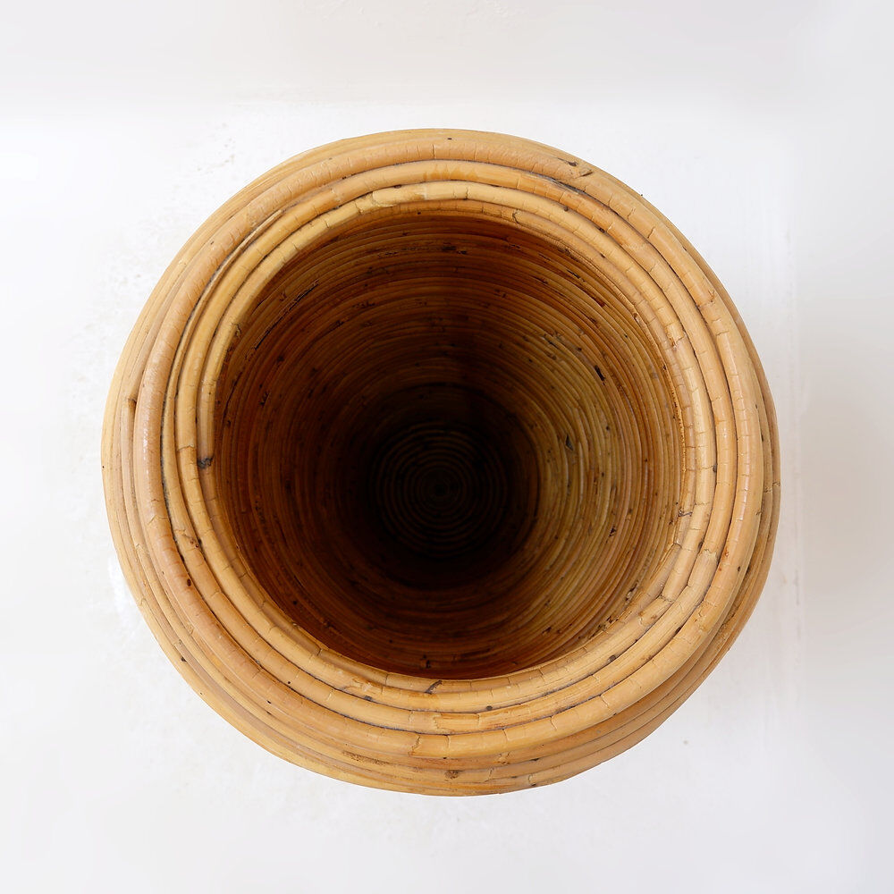 Vintage boho rattan sun vase in the style of Gabriella Crespi - H:70cm