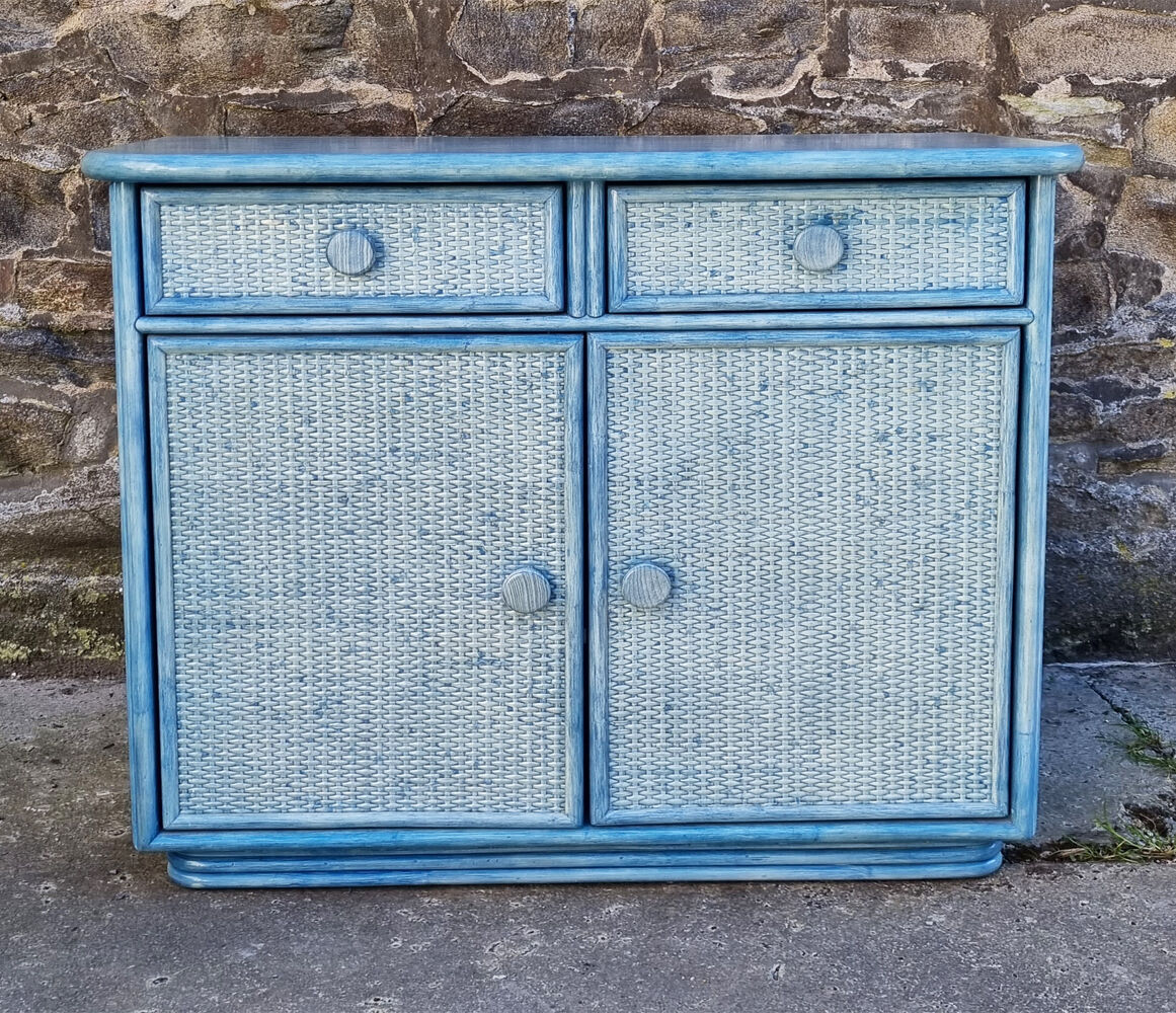Commode Maugrion, bois et rotin, pour Roche Bobois, années 80