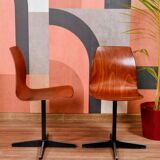 Pair of children's chairs made of plywood, vintage style, metal legs