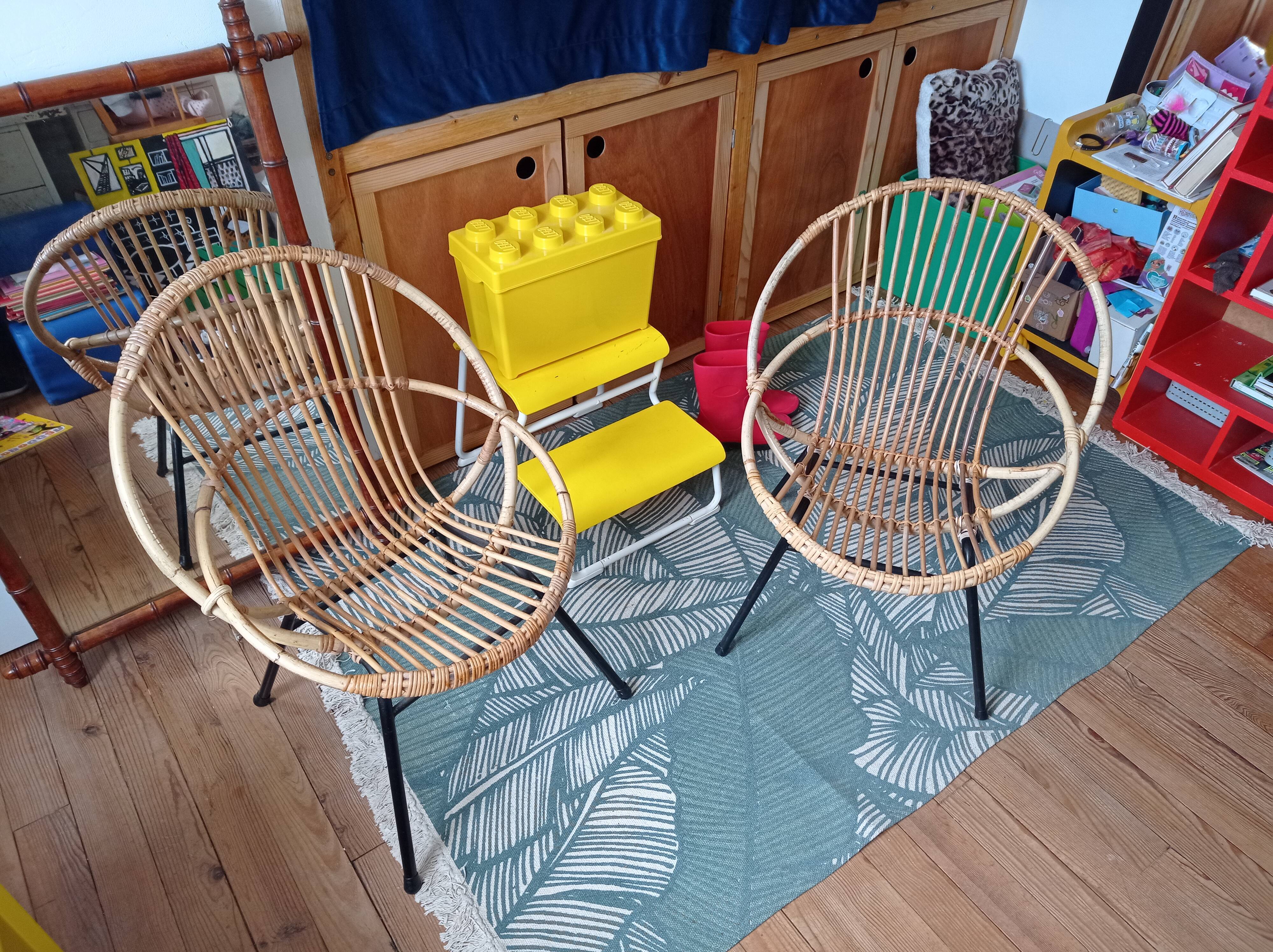 Pair of rattan shell armchairs