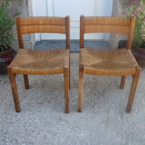 Pair of chairs wood and straw