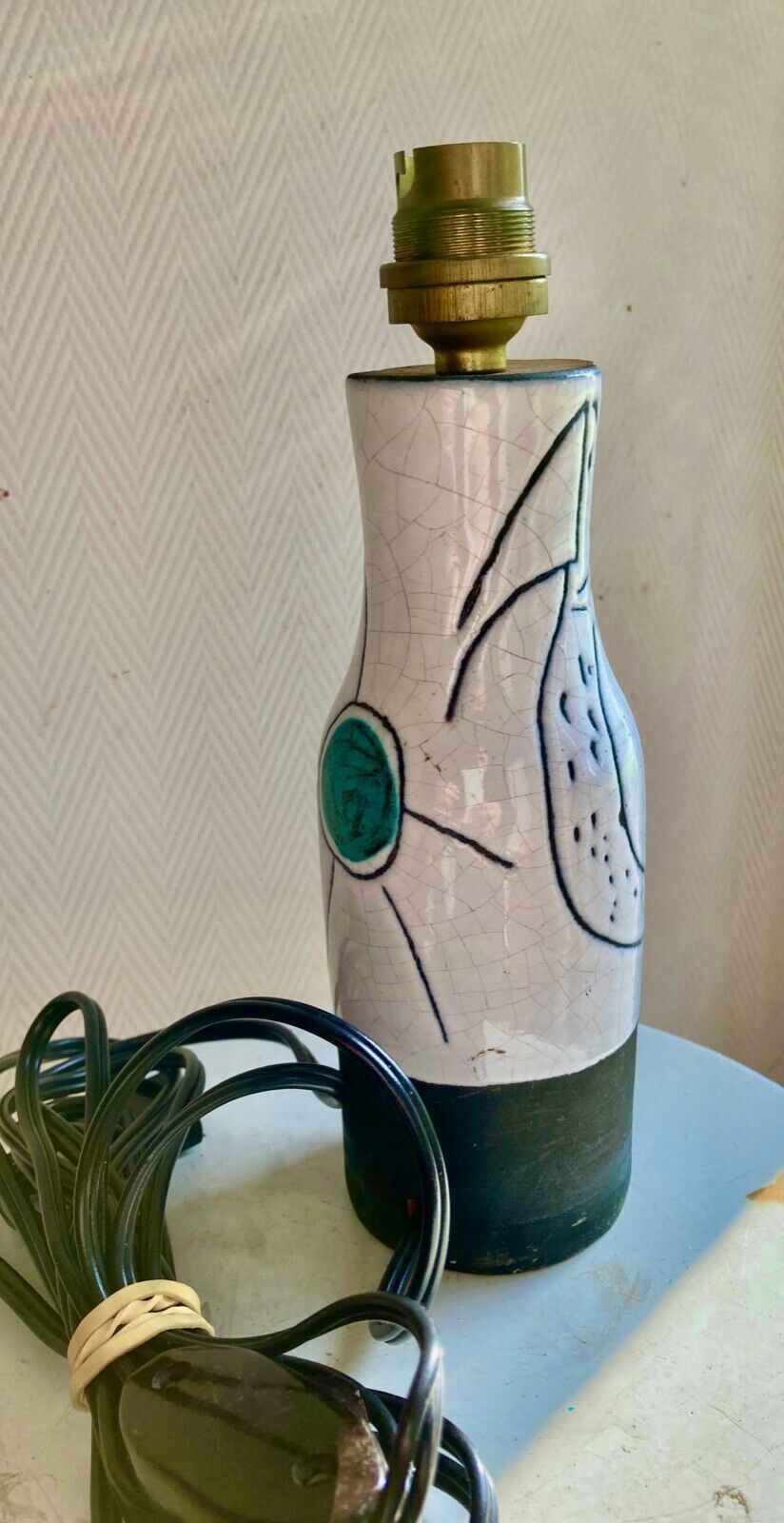 Polychrome enamelled ceramic lamp base with abstract decoration signed Jacques Innocenti