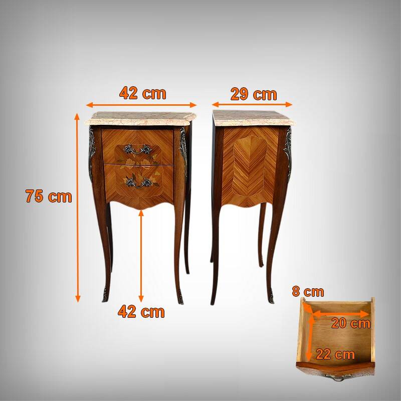 Pair of bedside tables in rosewood marquetry, Louis XV style – 2nd half of the 20th century