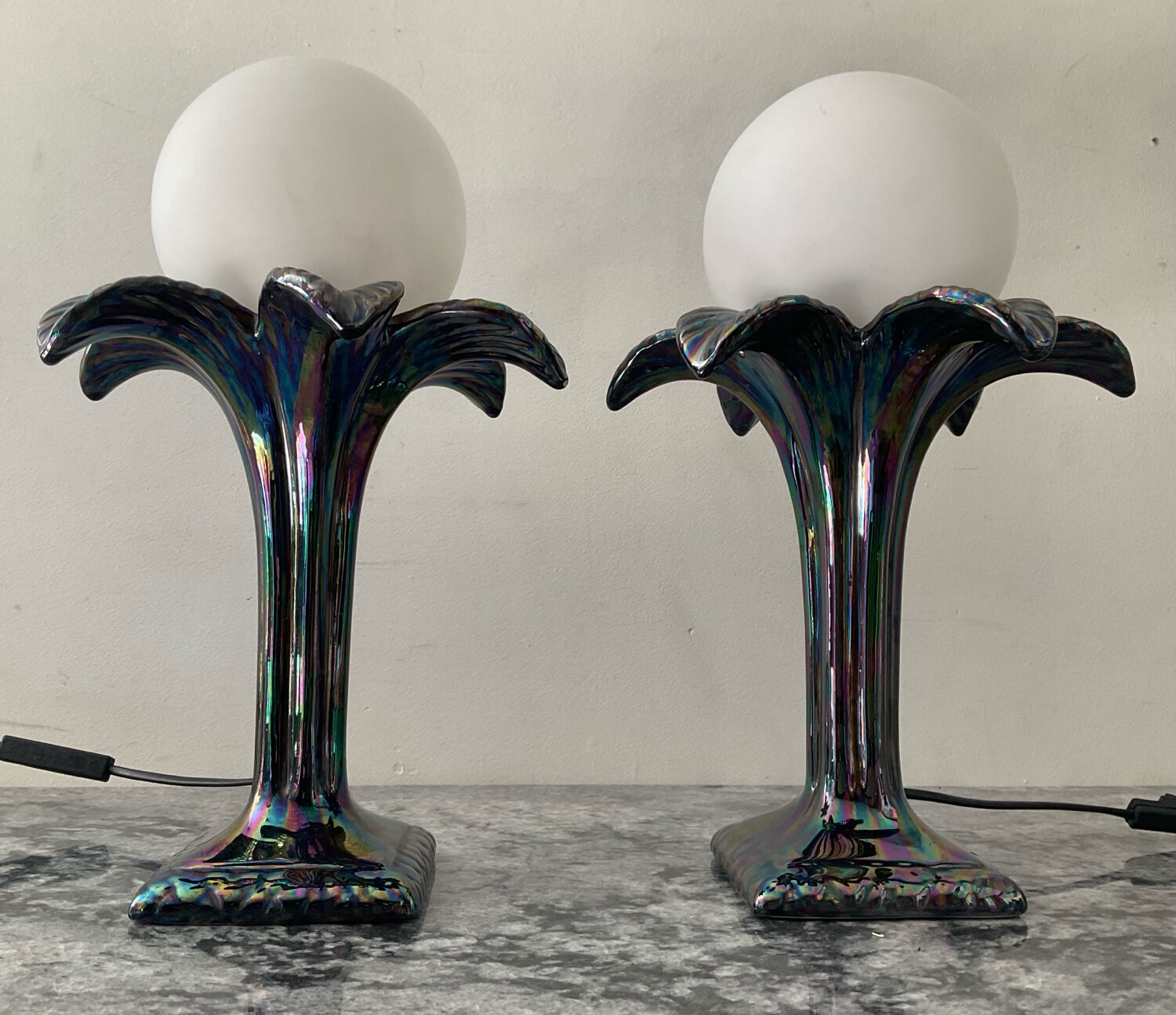 Pair of palm tree lamps in Italian ceramic from the 1970s.