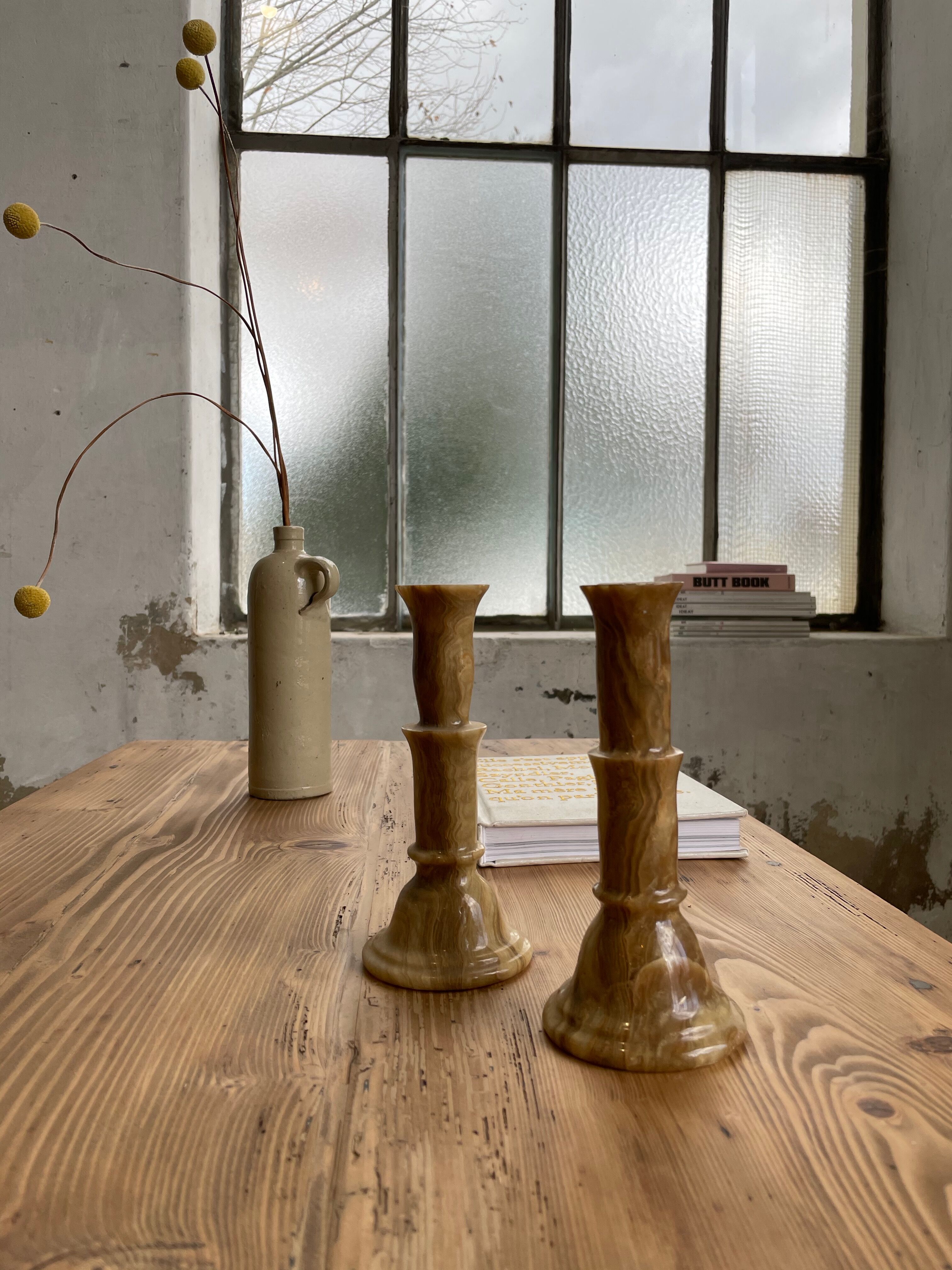 Set 2 old onyx candlesticks
