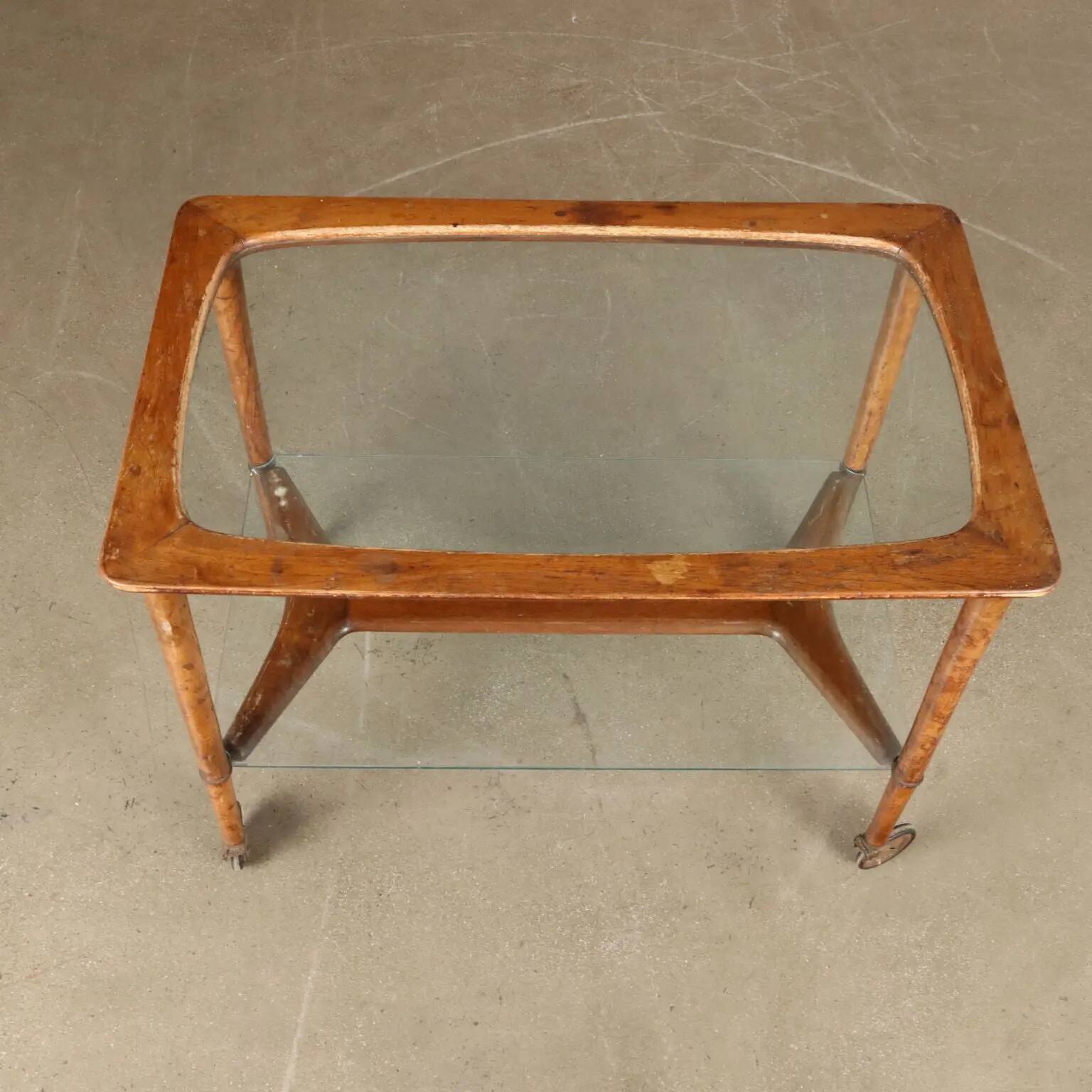 Desserte de cuisine vintage des années 1950 en hêtre et verre, Italie