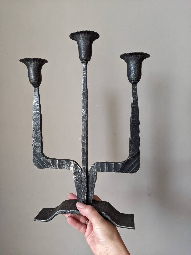 3-arm chandelier, ironwork, brutalist design, handmade