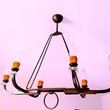 Certified Maison Lunel, bronze chandelier six lights, France mid-century