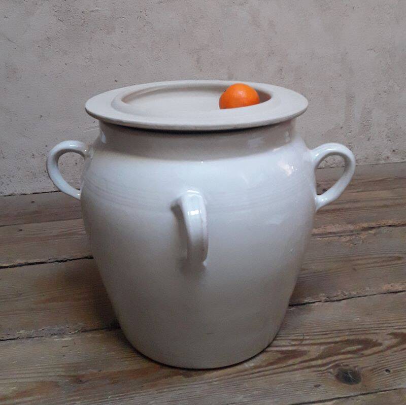 Grease pot salting pot H47cm in enamelled stoneware