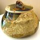Vegetable dish, covered pot, glazed ceramic art, 1970s, signature to be identified