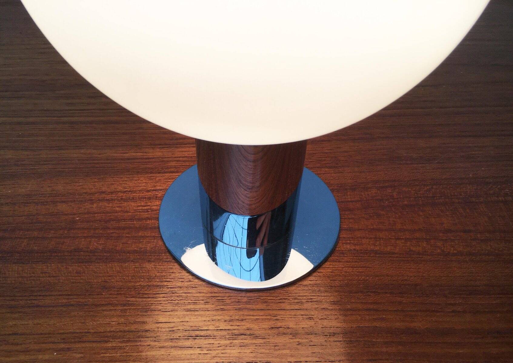 Lampe de table en chrome et verre de l'ère spatiale du milieu du siècle