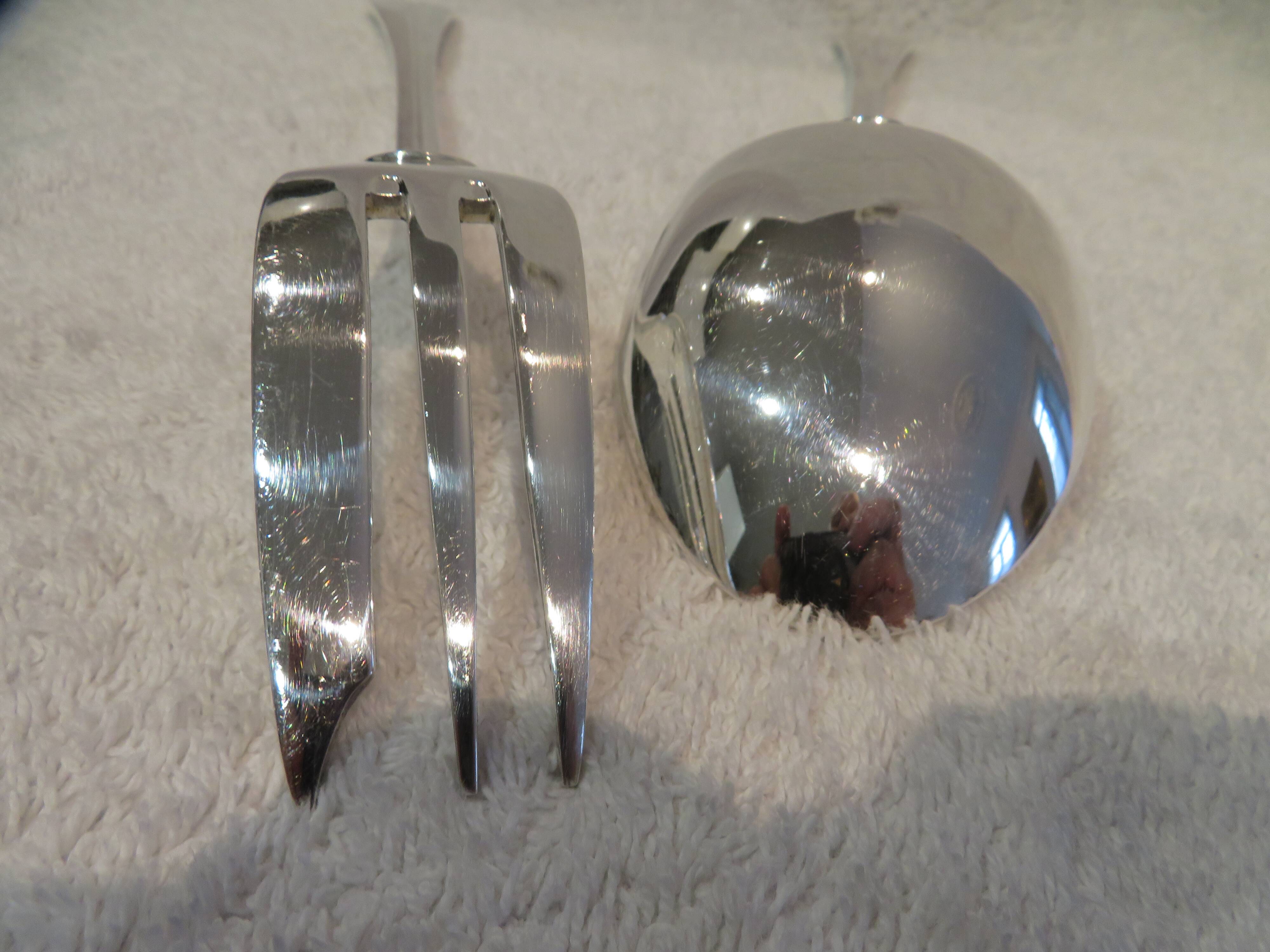 silver plated stew spoon and fork, Christofle Atlantide