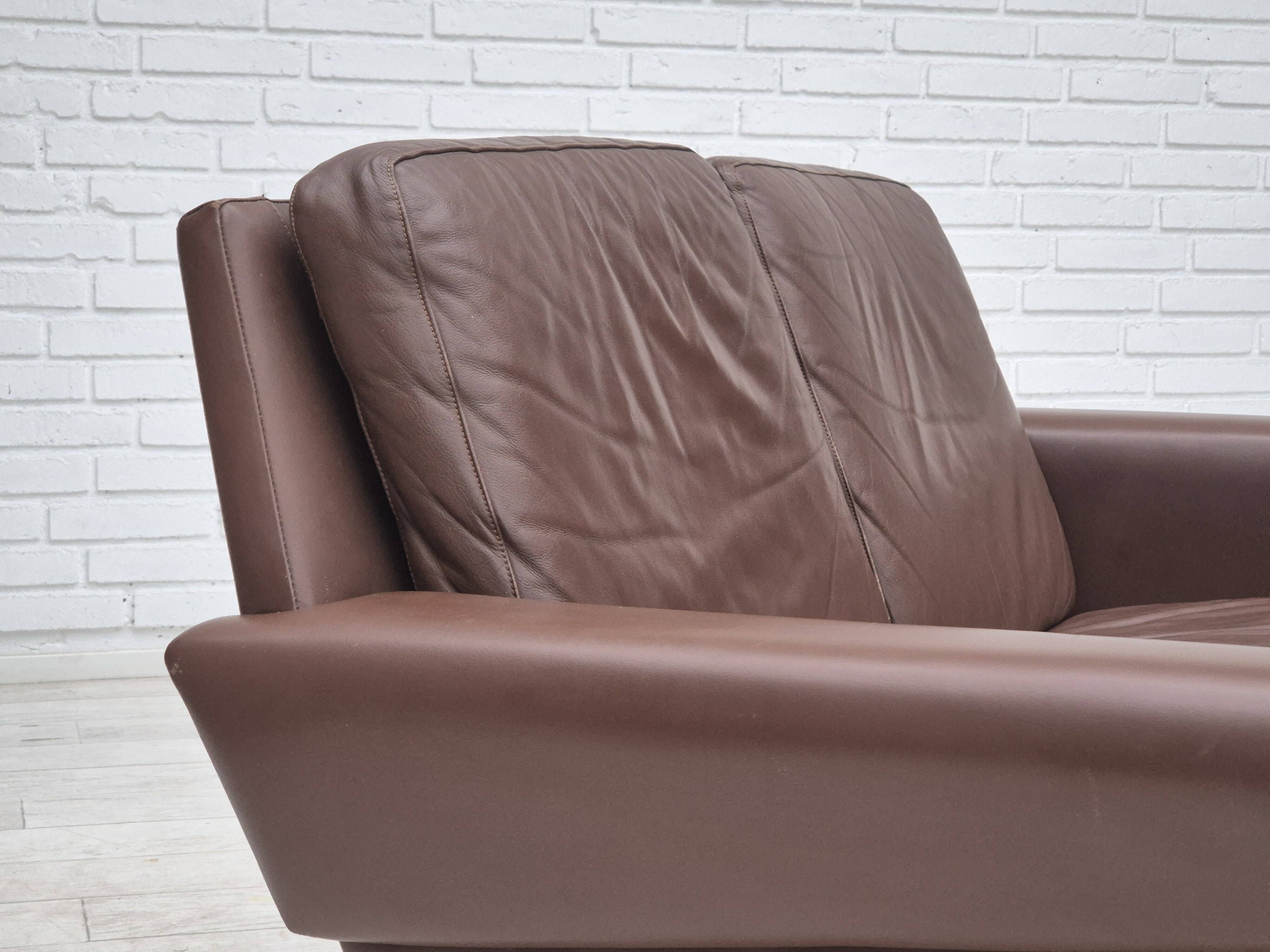 1970s, Danish 2-seater sofa, original brown leather.