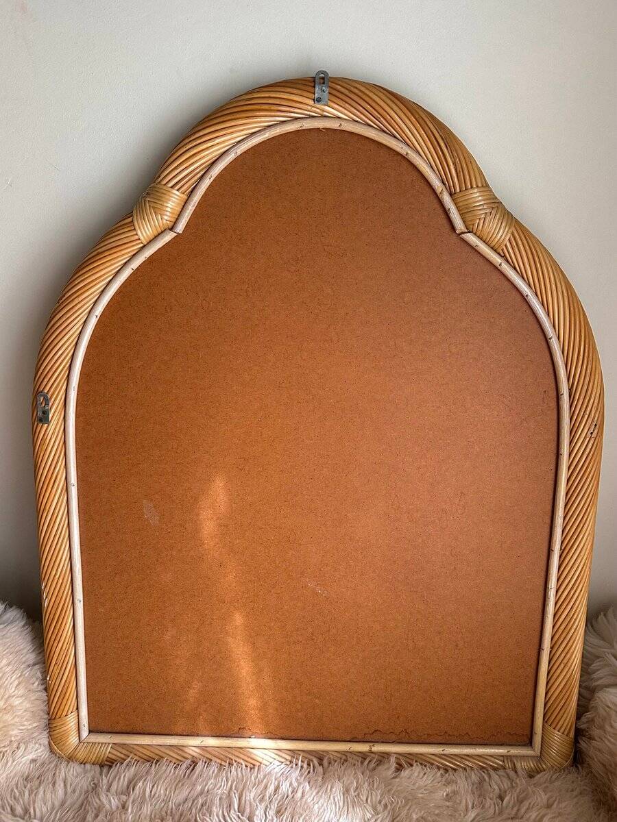 Vintage Twister mirror in spiral rattan with bevelled glass by Alberich, Spain, 1970s.