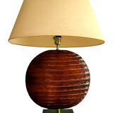 Lampe vintage moderniste 1980 signée drimmer pied céramique + son abat-jour ovale en tissu d'origine