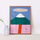 Affiche murale montagne Mont Fuji avec des chevaux 30cm*40cm