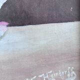 Set of vintage original flower oil paintings, flower still life pair