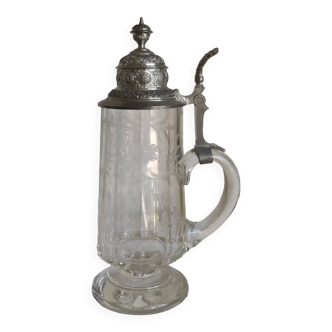 Cut crystal and pewter beer mug