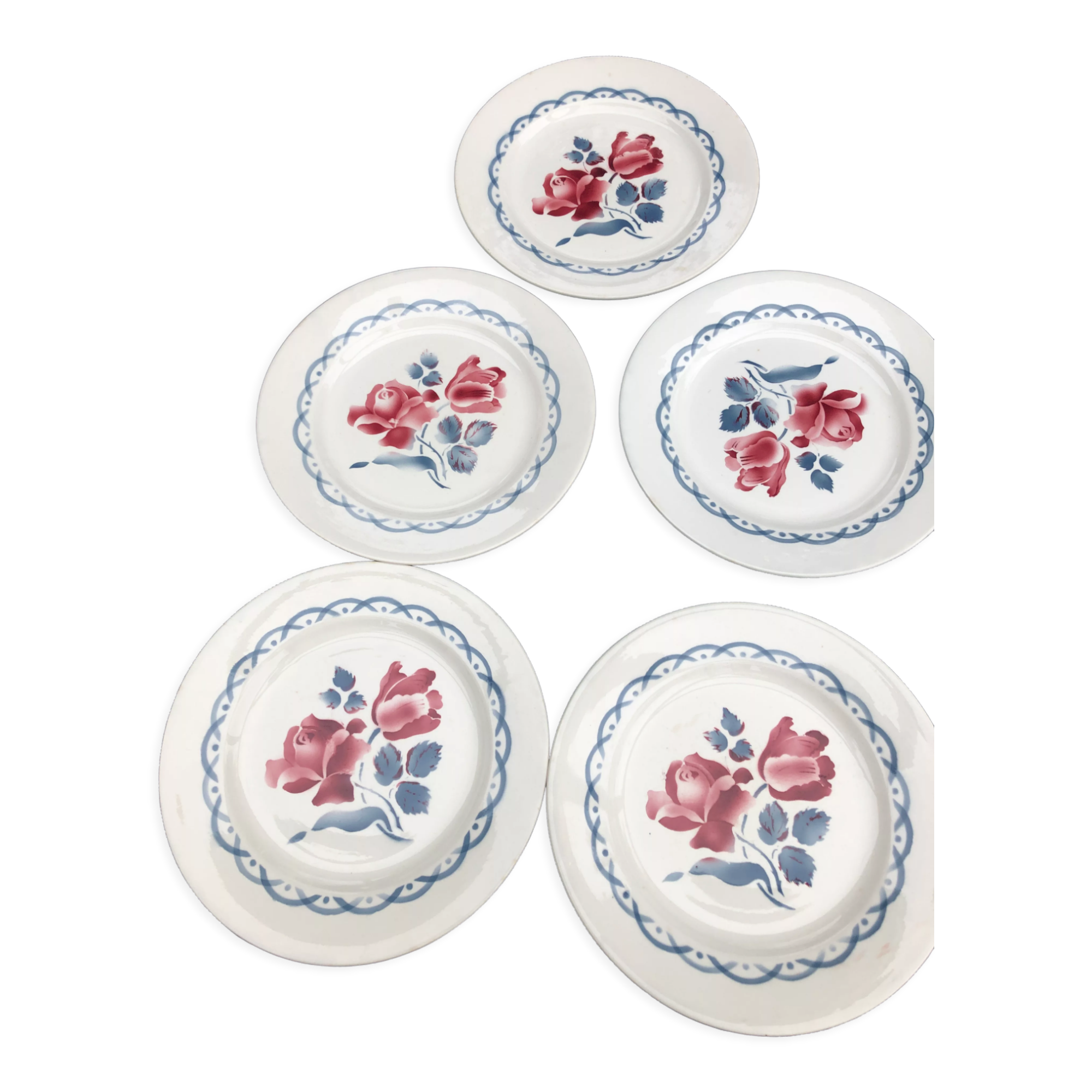 Set of 5 flat plates sarreguemines digoin cannes