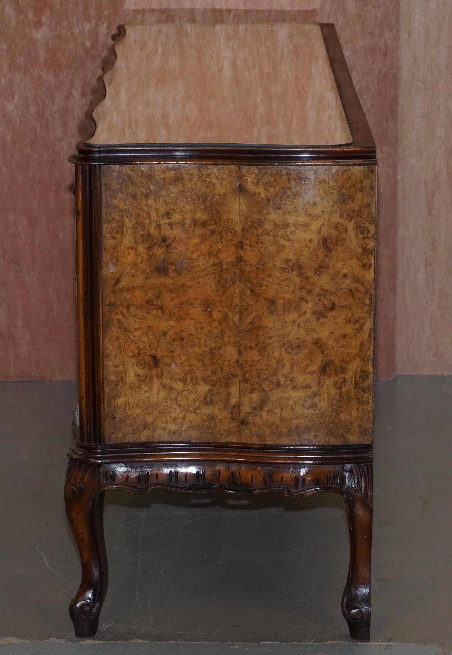 Vintage Italian Buffet in Walnut with Serpentine Front and Mirror Top