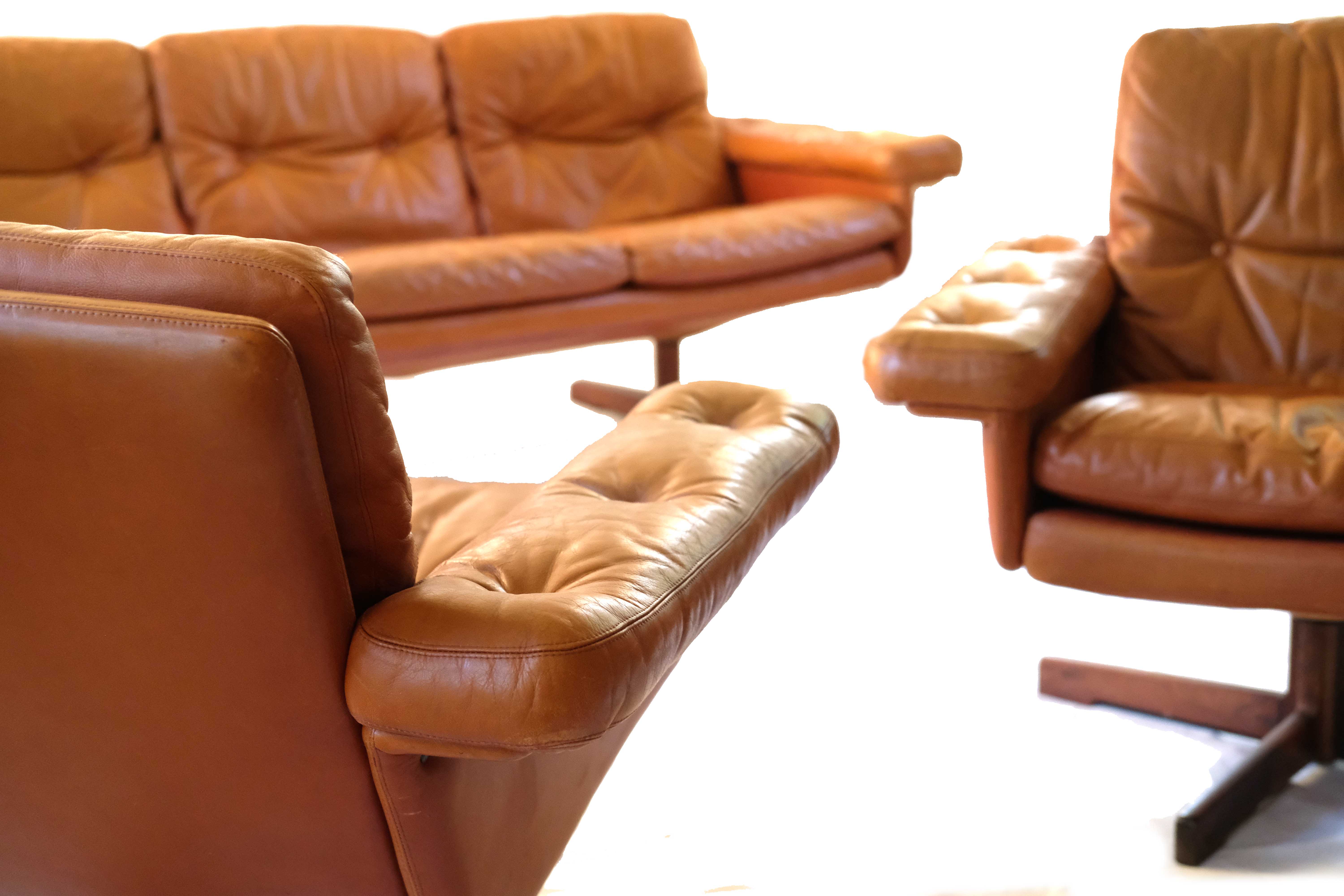 Set of Leather Sofa & 3 Armchairs by Sven Ivar Dysthe, Norway 1960's