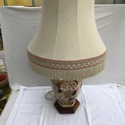 Former ceramic potiche lamp base wood - abat-day vintage beige fabric