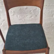 Pair of Henning Kjaernulf teak dining chairs sea blue-green, Denmark 1960s