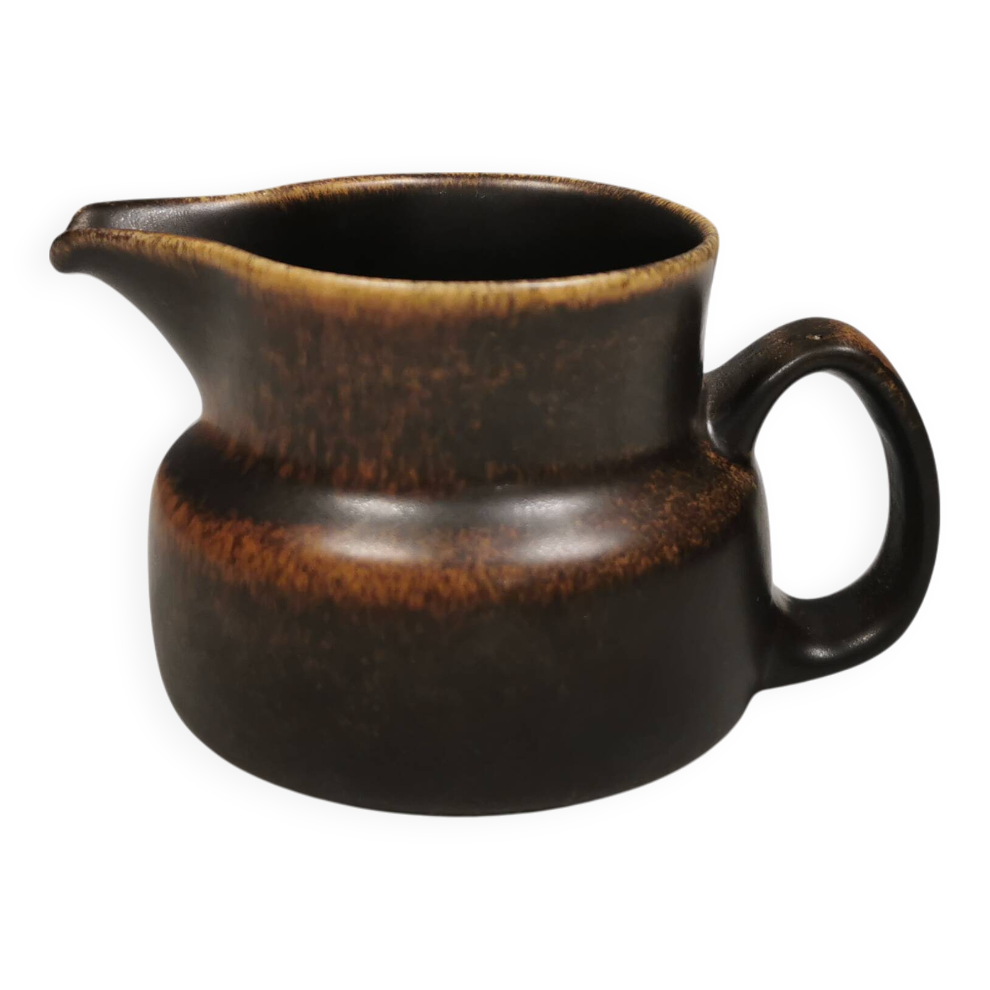 Very nice cream jug in hare fur glaze, Danish and from the 1970-80s.