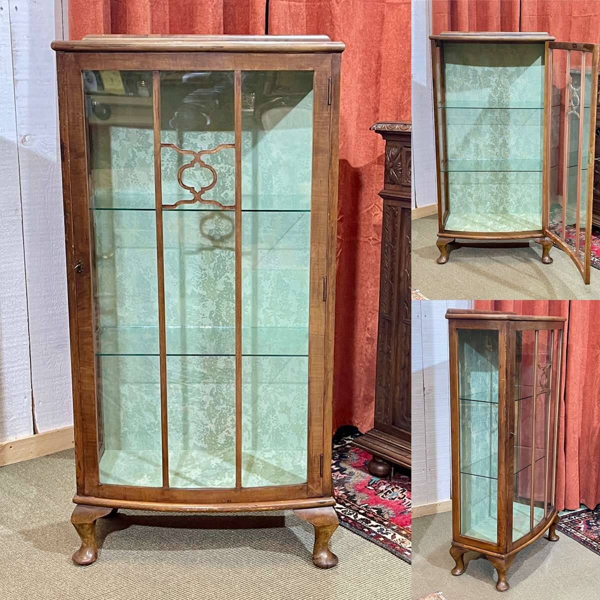 1950s English walnut display cabinet