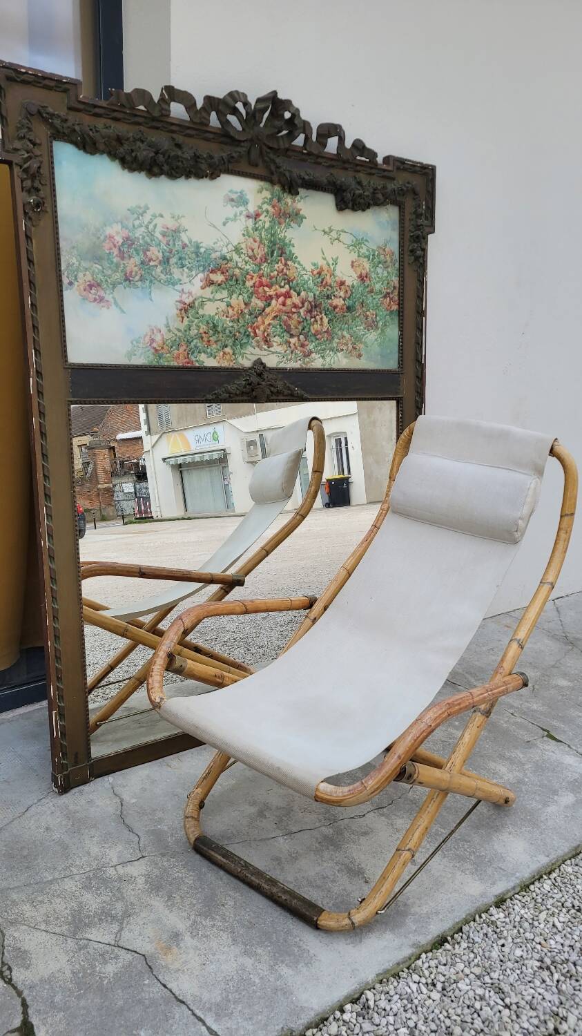 Vintage bamboo deck chair armchair 1950s Italy