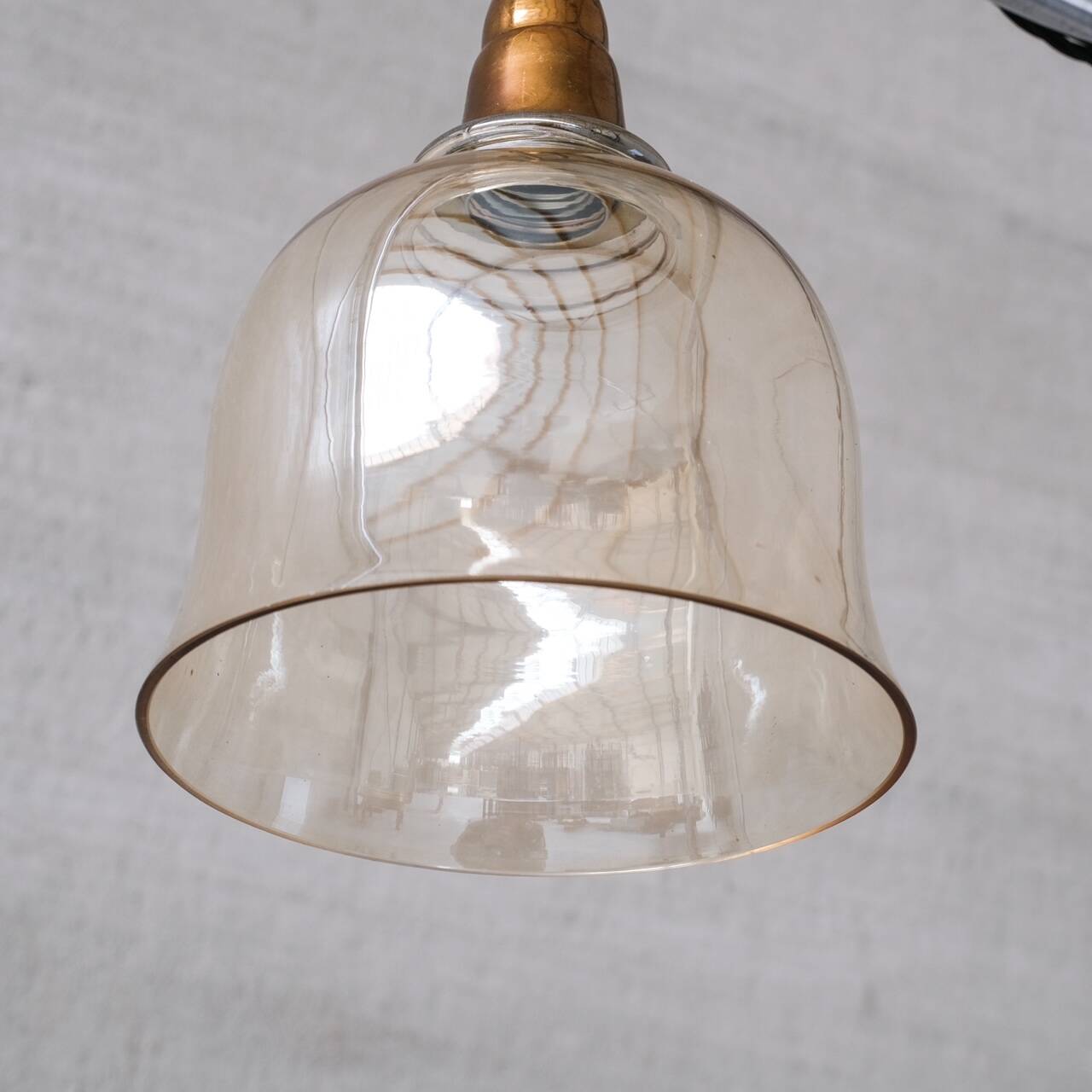 Smoked Mid-century Brass and Glass Bell Pendant (5 available)
