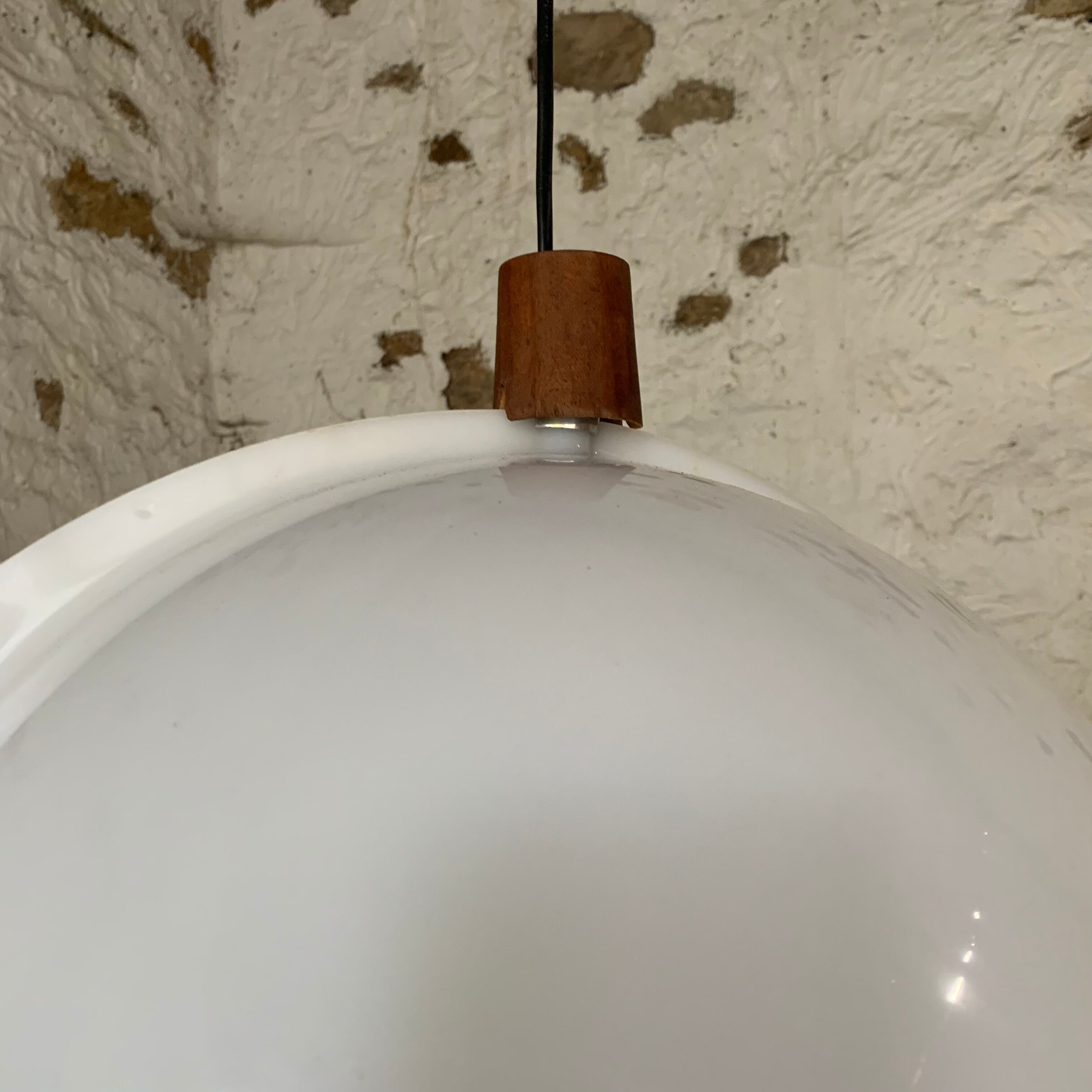 Vintage teak and plexiglass seventies pendant lamp