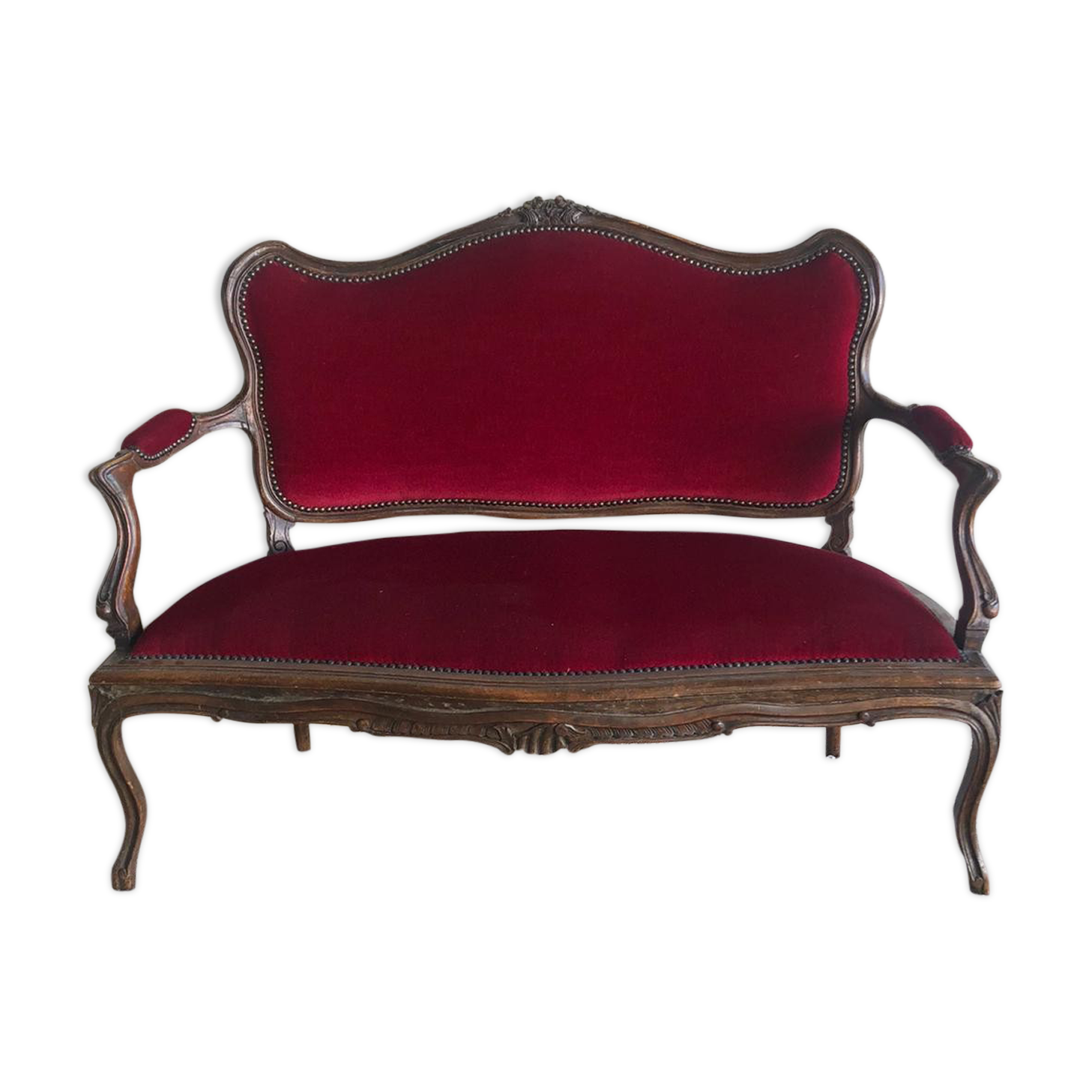 Louis XV style sofa trimmed with red velvet