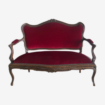 Louis XV style sofa trimmed with red velvet