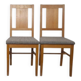 Set of 2 Brutalist chairs in oak and checkered fabric, Denmark, 1960