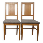 Set of 2 Brutalist chairs in oak and checkered fabric, Denmark, 1960