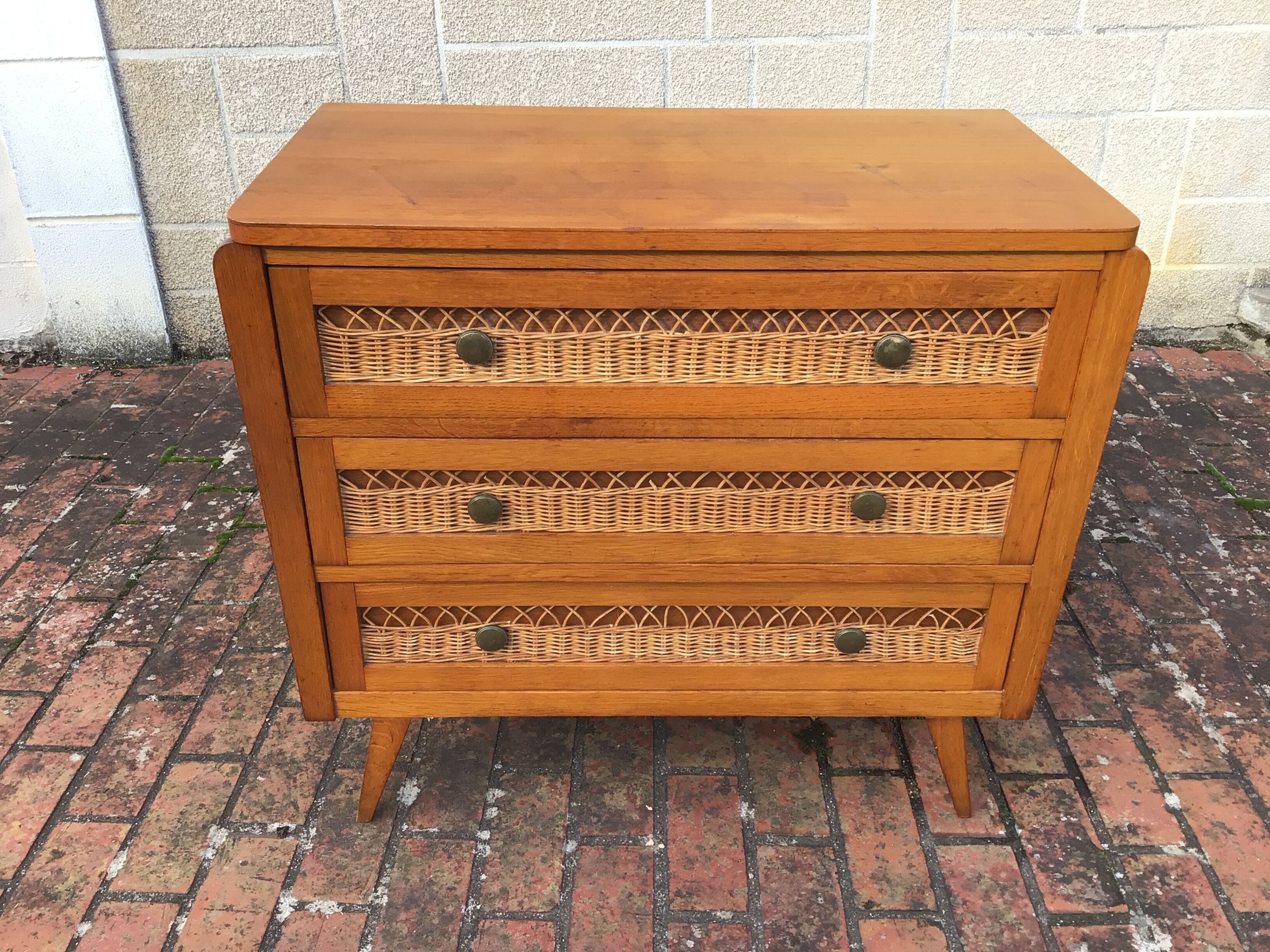 Vintage chest of drawers 60s Wood & Rattan