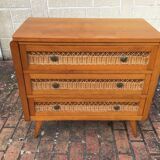Vintage chest of drawers 60s Wood & Rattan