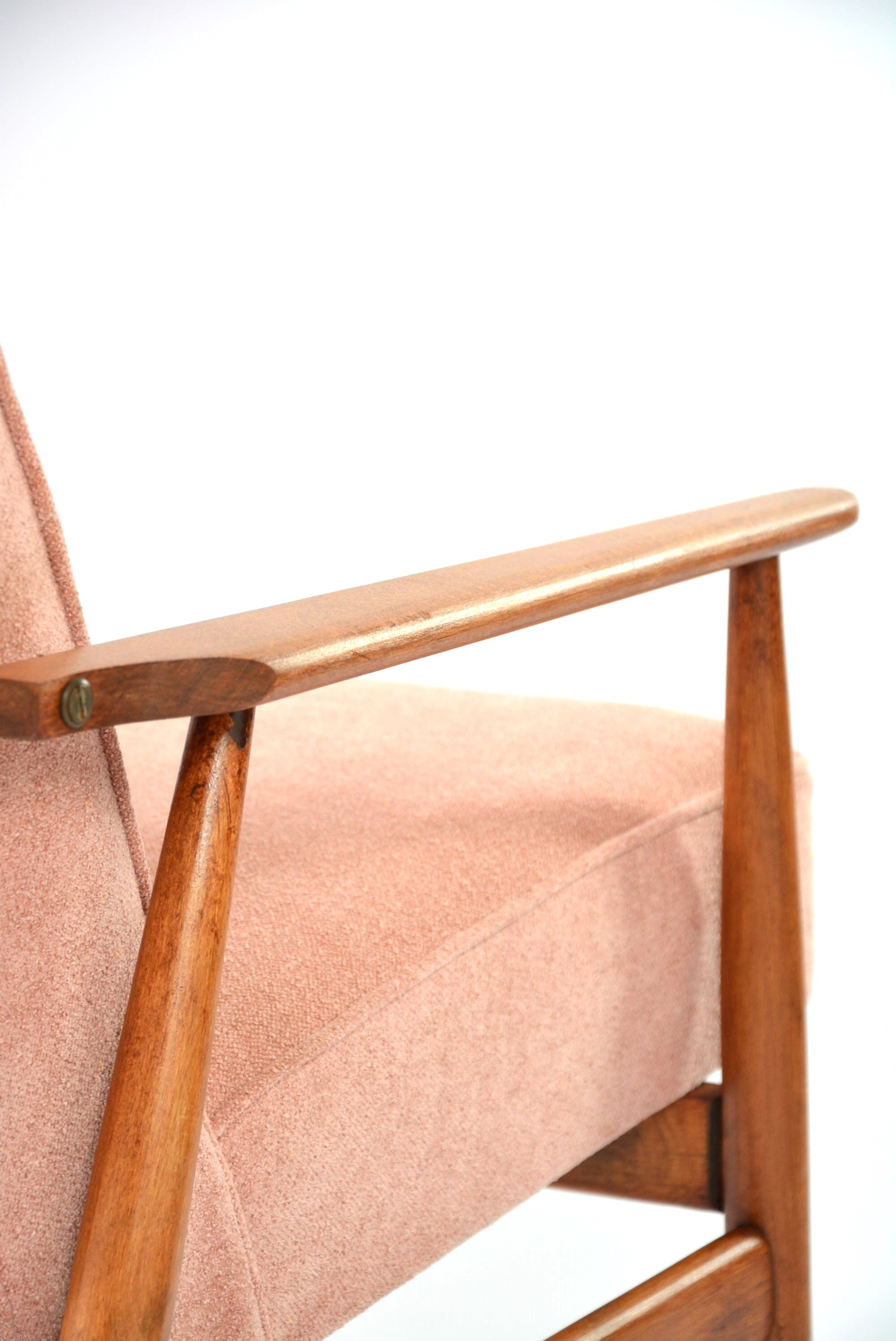 Renovated vintage armchair corduroy pink