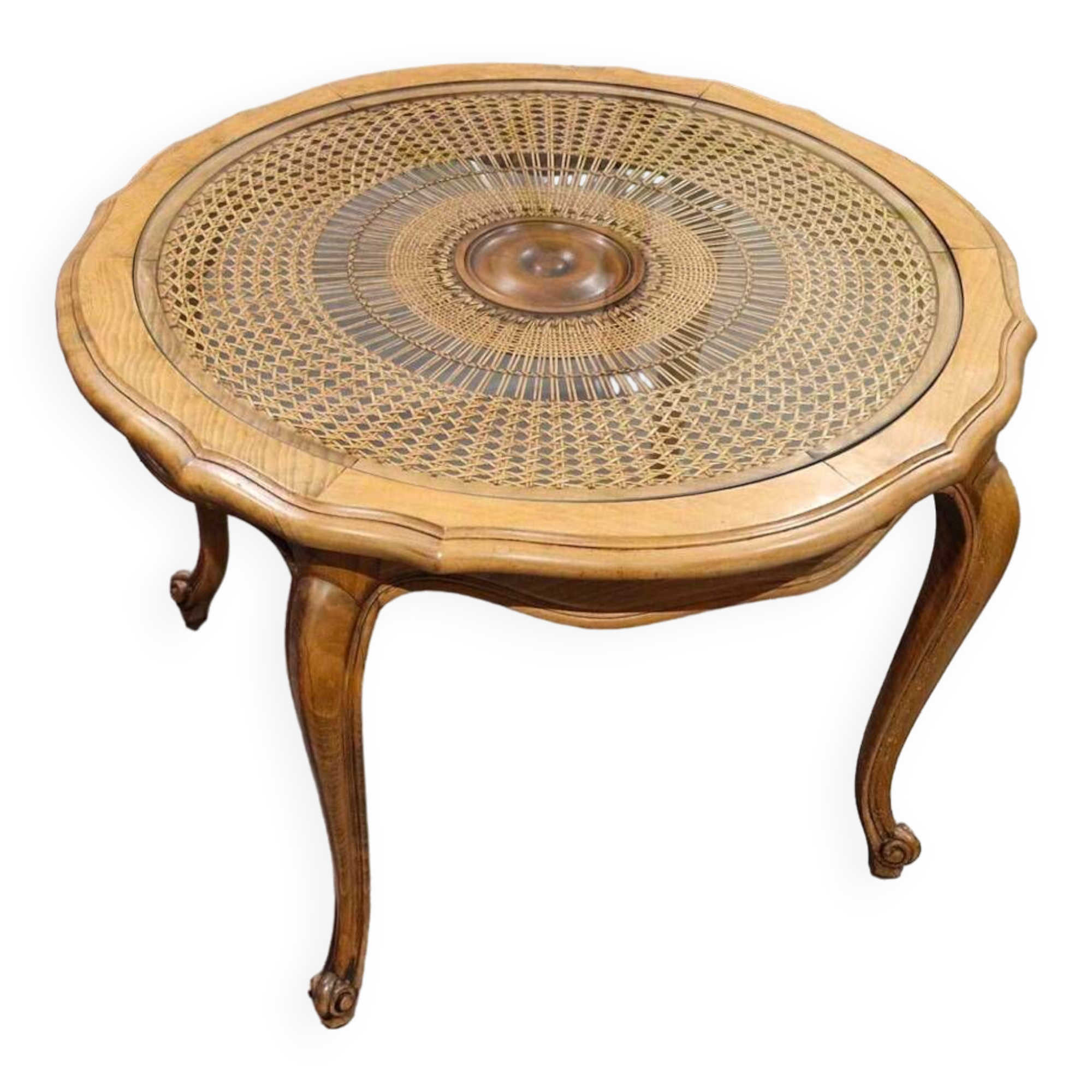 Louis XV coffee table in traditional canework, 1970s
