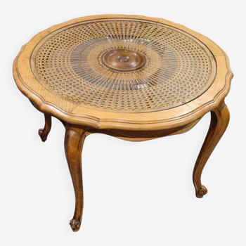 Table basse Louis XV en cannage traditionnel, années 1970