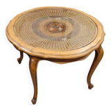 Table basse Louis XV en cannage traditionnel, années 1970