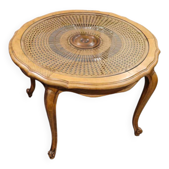 Table basse Louis XV en cannage traditionnel, années 1970