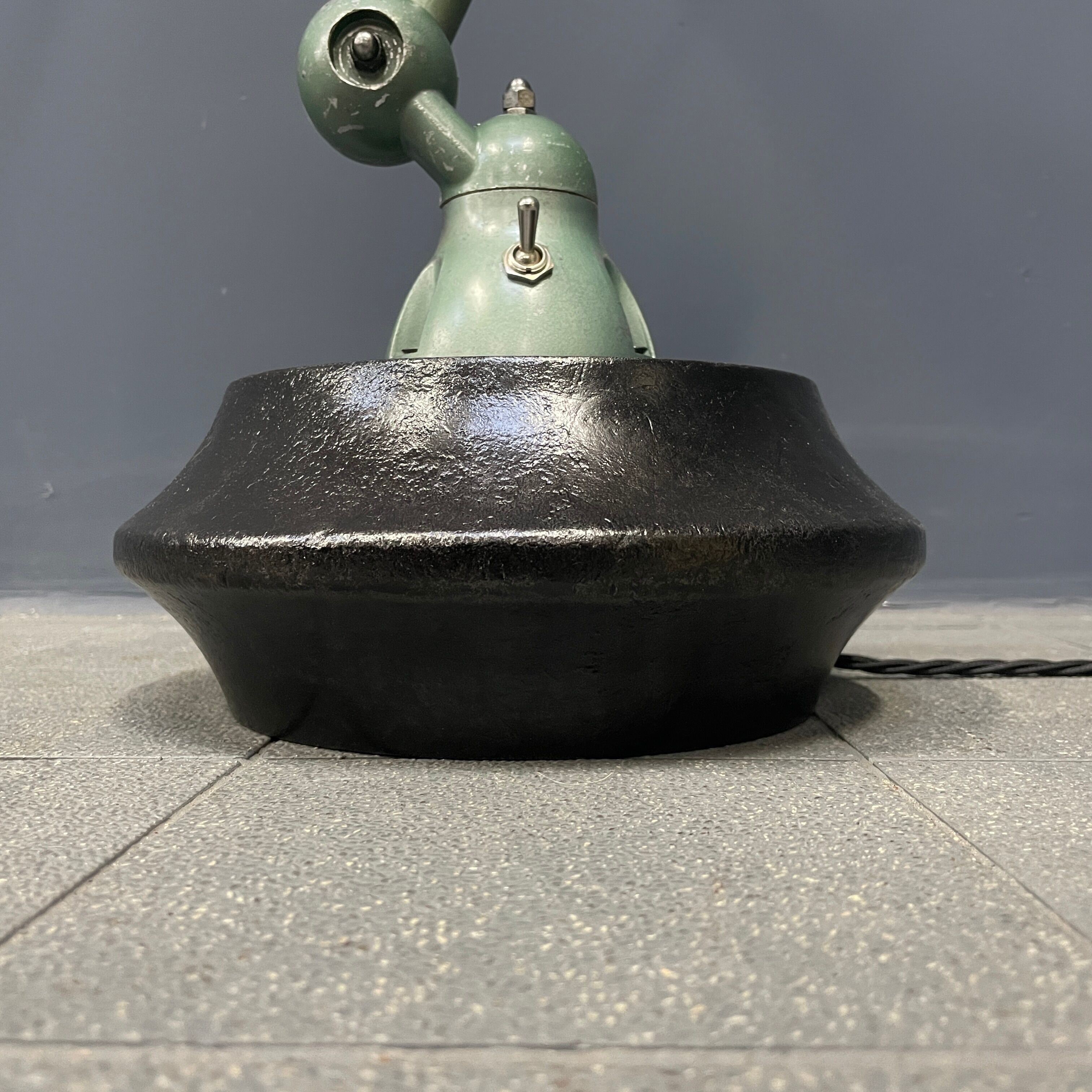 3 arm vespa green patina Jieldé lamp on cast iron base